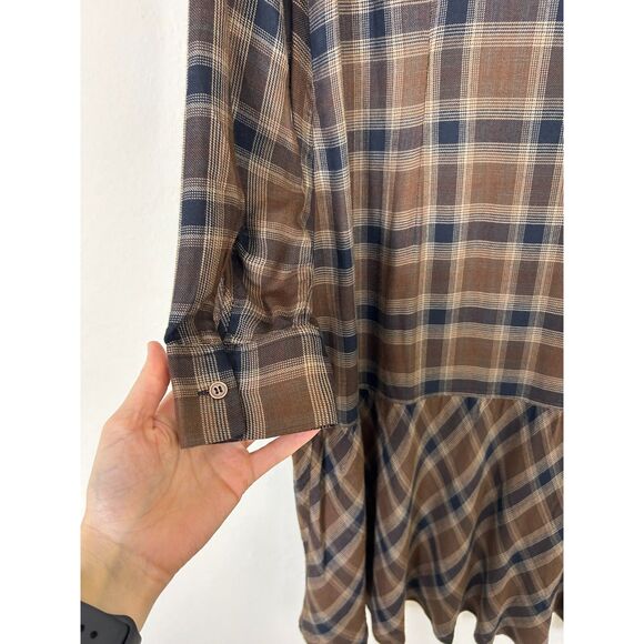 Soft Surroundings Dress Women's‎ XS Dorset Drop Waist Flannel Midi Brown Plaid - Picture 7 of 12